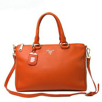 2014 Prada Grained Calf Leather Vitello Daino Top Handle Bag BL0778 orange - Click Image to Close